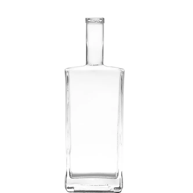 Garrafa de licor de vidro transparente quadrada vazia de 750ml