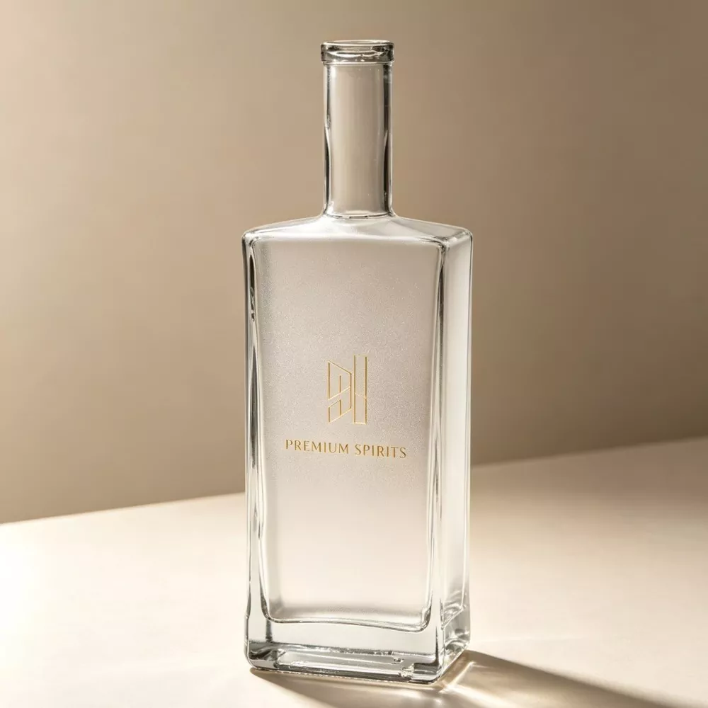 750ml Empty Square Clear Glass Liquor Bottle